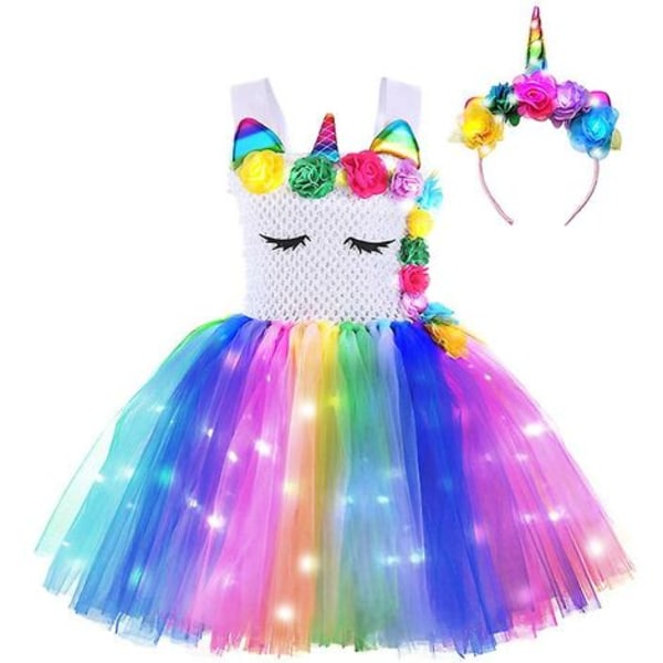 Unicorn Costume for Girls Led Light Up Unicorn Tutu Dress, Halloween Party Costume - farge4 90-100cm，HANBING