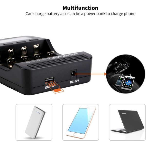 Lii-500 Batteriladdare Intelligent Laddare med 4 Batteriplatser LCD-display för Ni-Mh Ni-Cd Li-Ion Uppladdningsbara Batterier Stöd, (Laddare)