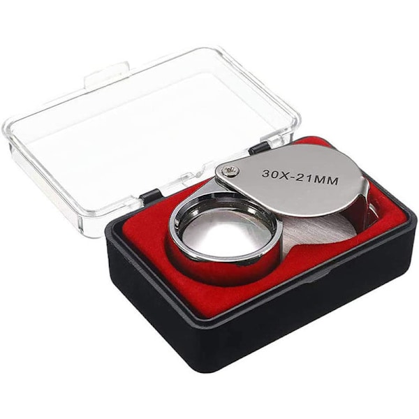 Juvelerarlopp - 30 x 21mm Glasförstorare Smycken Antikviteter Okularlins - 30x Fickförstorare - Vikbart Glas