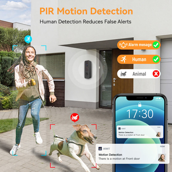 Video video Hjemmelavet Kamera WiFi Intelligent Interfektion Fjernovervågning Humanoid Genkendelse High Definition High Definition Video Dørklokke/Blac