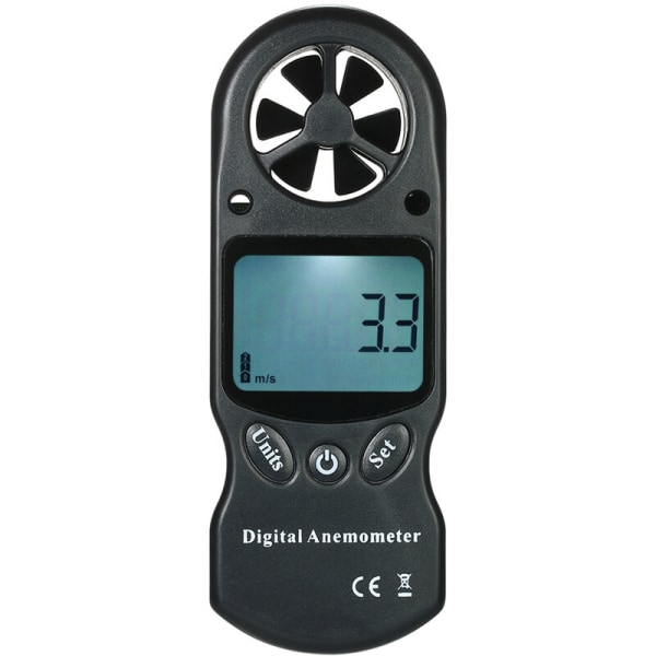 Mini bærbar multifunktionel digital anemometer temperatur- og hygrometer (sort)