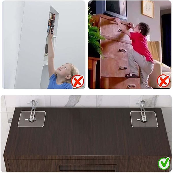 10 par möbelförankringsremmar, möbelväggförankringar, tippskydd utan borrning krävs för möbelförankringssats Skydda barn