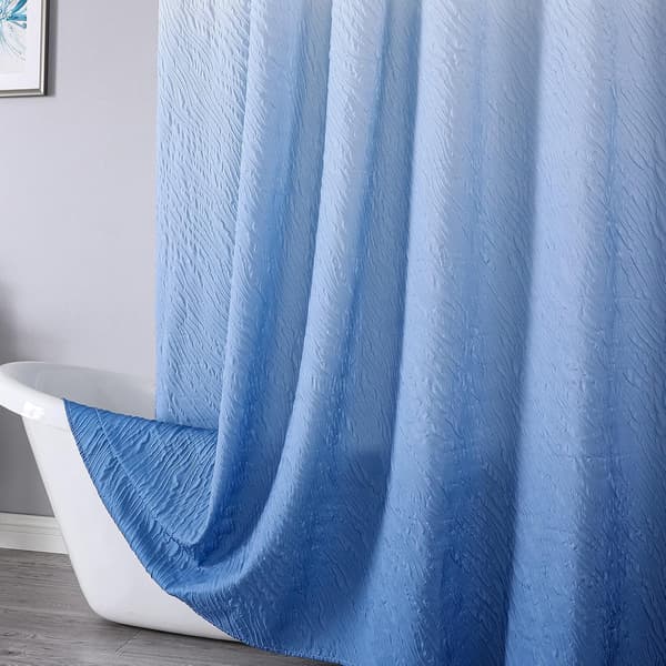 Blå duschdraperi för badrum 12 krokar, modernt duschdraperi, badrum Ombre texturerat duschdraperi maskintvättbart, 72 x 72 tum