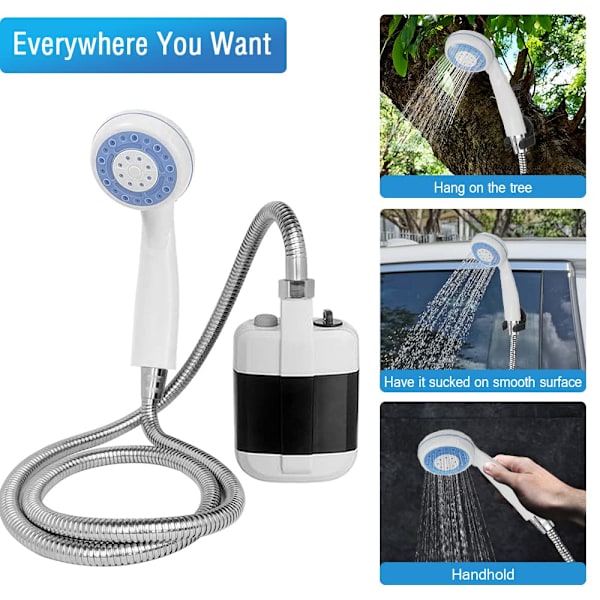 Utomhus Camping Dusch - Laddningsbar Duschmunstycke Bad 3.7V Pump 4.9ft för Camping Strand Simning Utomhus Resor Vandring Bil, Husdjursrengöring