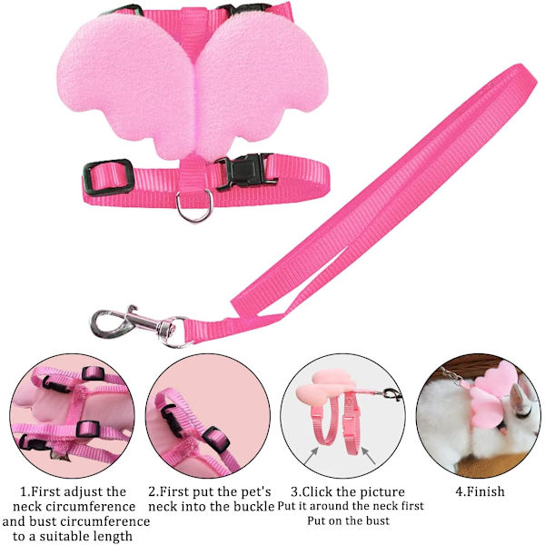 Blå+Pink 2 Pakke Kanin Sele, Justerbar Kanin Sele, Blød Snorholder, Englevinger, Justerbar Vinkel Kæledyr Sele, Lille Dyr Snor, Kæledyr Ru