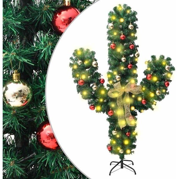 Joulukaktus jalustalla ja LED-valoilla vihreä 150 cm PVC