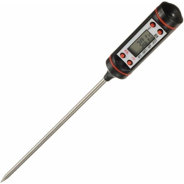 Digitalt køkkentermometer i rustfrit stål med lang sonde og præcist LCD-display