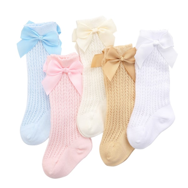 5 Pack Cotton Bow Polvisukat korkeat sukat Baby Girl Neulotut sukat 1-
