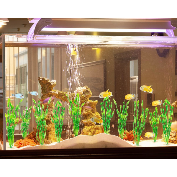 Kunstige tangplanter til akvarium, plast fisketank plantedekorationer 10 stk. (grøn)