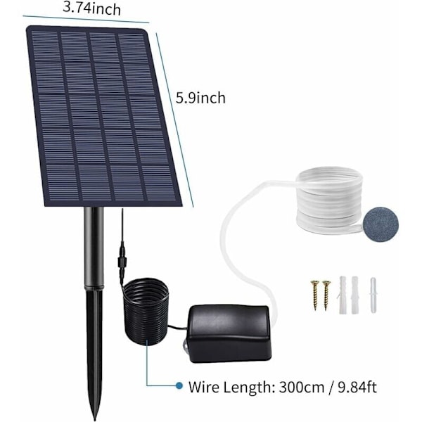Iltpumpe Enabli 2.5W, solcellepumpe til dam, akvariebelufter, luftpumpe, fiskebelufter med slange og luftsten