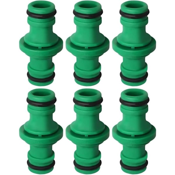 Pakke med 6 doble slangekoblinger, dobbel hann dobbel slangekobling, plastrørkobling for vanningsrør (grønn)