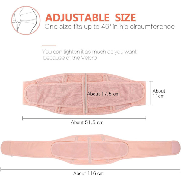Vaaleanpunainen - Säädettävä raskausvyö uusille äideille synnytystä edeltävään ja synnytyksen jälkeiseen kipuun, vyö 115 cm * 17,5 cm