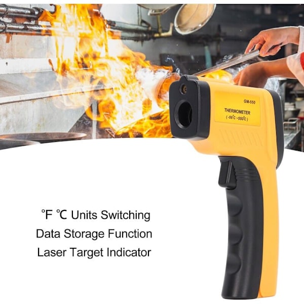 Infraröd Termometer, Beröringsfri Laser Infraröd Termometer från -50°C till 550°C, Bakgrundsbelyst LCD-display (Ej för Människor)