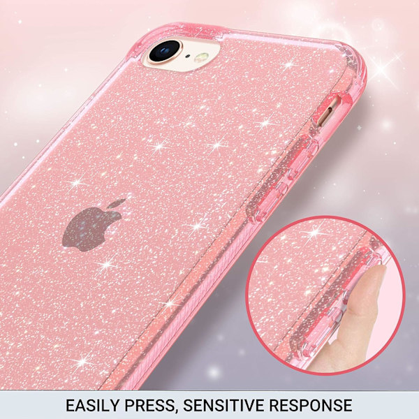 iPhone SE 2022 Glitter -kotelo, iPhone 8/7 läpinäkyvä kotelo pehmeä TPU-puskuri suojaava iskunkestävä naarmuuntumaton suojus Apple iPhone SE 2020/iPhone 8/