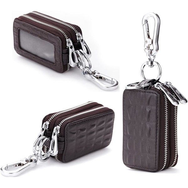 Café-Cases Læder Nøgleholder Møntpung Lynlås Nøgleopbevaringspose Dobbelt Lynlåspose 9x5x3.5cm