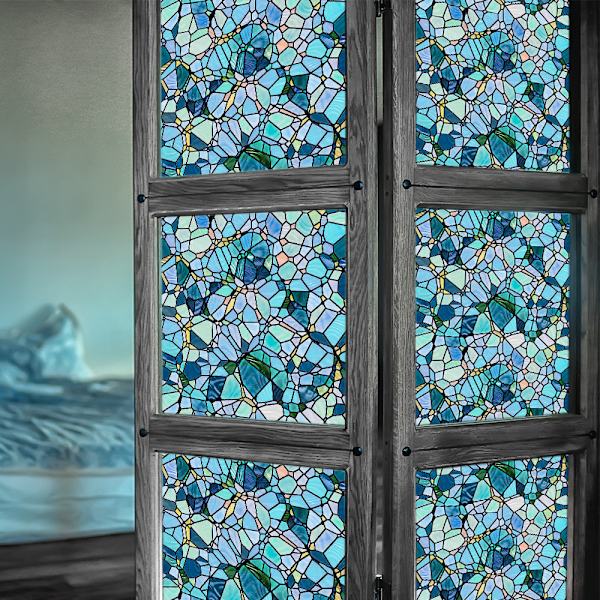 Blå Blomsterskygge Vindue Film til Vinduesfront (45*200cm), Vinyl Non-Adhesive Privatlivsfilm, Farvet Glas Vindue Film, Varmekontrol UV-Resistent fo