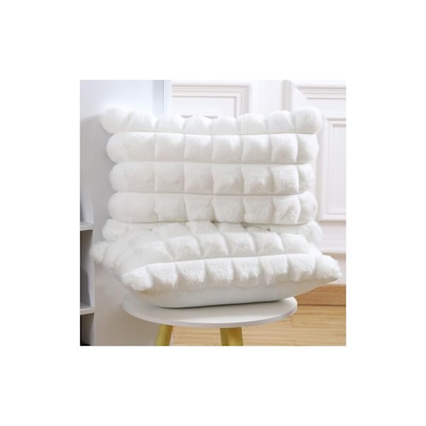 Sett med 2 plysj putetrekk i imitert pels, myke dekorative puter for hvit sofa soverom pute