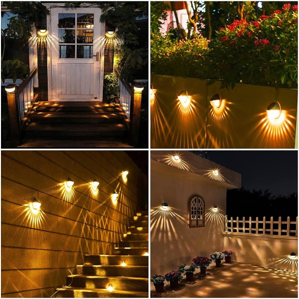 Set med 2 LED-solcellelamper utendørs vegglampe IP65 vanntett dekorativ veggbelysning varmt hvitt lys, vegg gjerlampe terrasse hage inngangsdør Sta