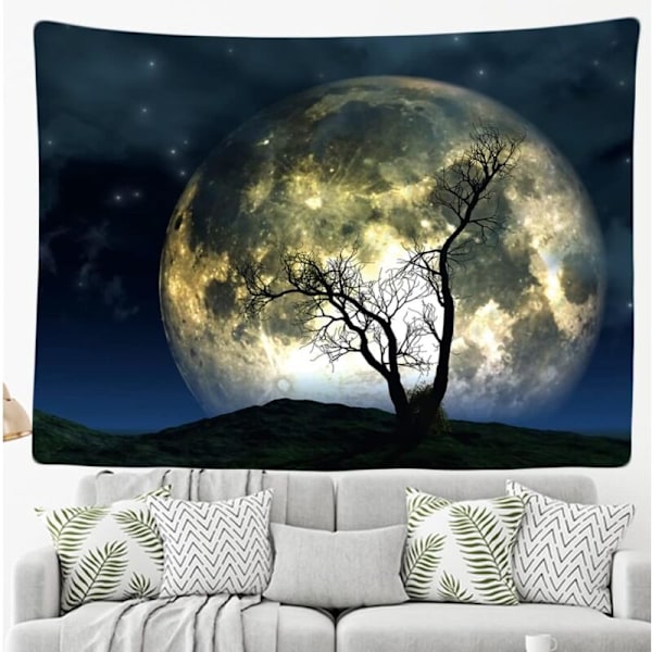 Dekorativt Vægtæppe Soveværelse - Fuld Måne Nat Nat Træ - 200 x 150 cm Stort - Stof tapet - Tapestry Æstetisk Væg - Panorama dekoration