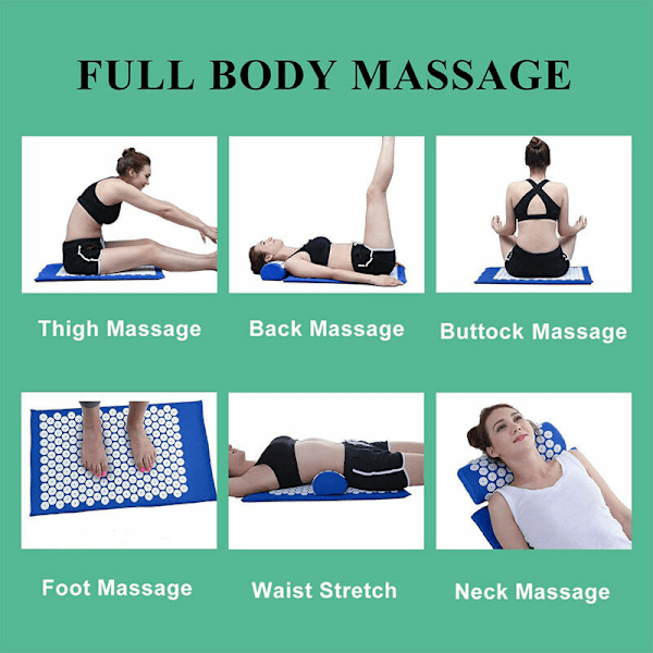 Yoga akupressurmatta och set med kuddar med väska, massage akupunkturmatta - slappna av rygg-, nack- och fotmuskler naturligt - stresslindring
