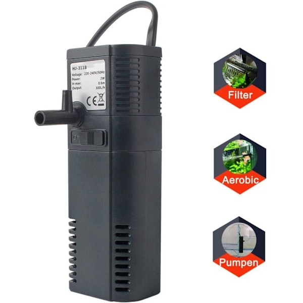 Akvariefilter internt filter intern filterpumpe med spraystang for 300L akvarium (300l / t 2W)