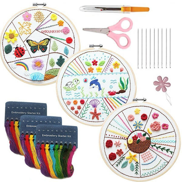 Broderisömnadssats för övning, broderimönster för nybörjare, broderisats för handbroderi för vuxna och barn (djur)
