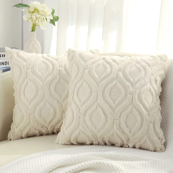 Dekorative Putetrekk 18 x 18, Myke og Fluffy Faux Ull Sofapute Trekk, Sett med 2, Beige