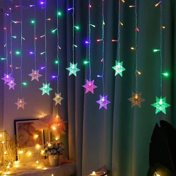 LED Snøflak Isstripe Lys Juledekorasjon Lys Snøflak Gardinlys Festlig Lyslenke (Farge)