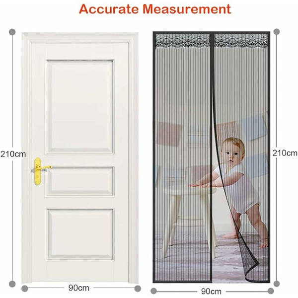 Magnetisk flueskærmdør Automatisk lukkende dørgardin Anti insektflue myg med magneter, sort (90 x 210 cm)