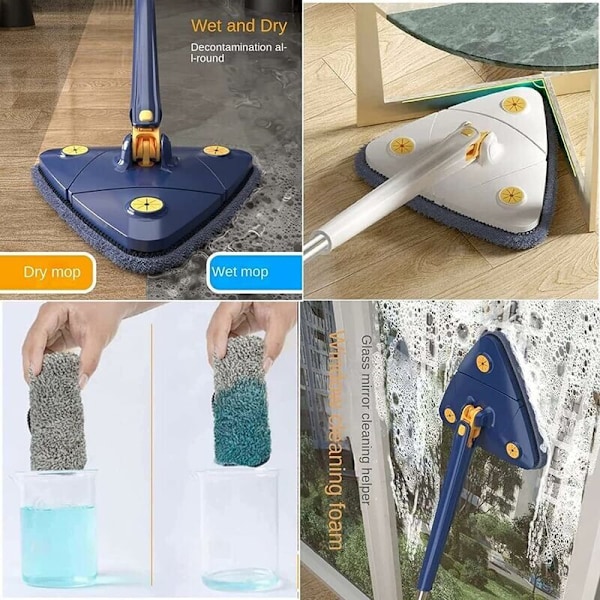 Dammtorkare och tvätt roterande rengöring justerbar 360 ​​° & med 5 trasor, mikrofiber med automatisk kompressionsfunktion vatten för tak och