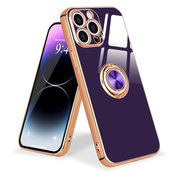 360 Degree Rotating Finger Magnetic Car Mount Phone Case for iPhone 14 Pro Max, Purple