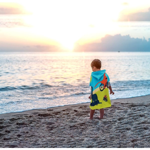 Barnbad Poncho, Barnbad Handduk（Dinosaurie）, Strandhandduk Huvhandduk, för Hembadrum, Strand, Pool