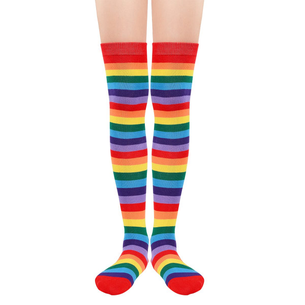 Amerikanske trender Regnbuesokker for kvinner Stripete knehøye sokker Lårhøye strømper Casual Tube Sokker Kostyme Benvarmere
