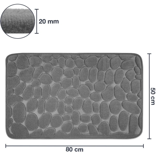 Sklisikker badematte i minneskum - Badematte 50 x 80 cm - Grå