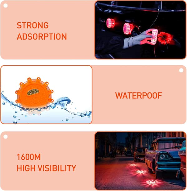 1 stk. vejsafety rød blinkende advarselslys 12+3 LED'er