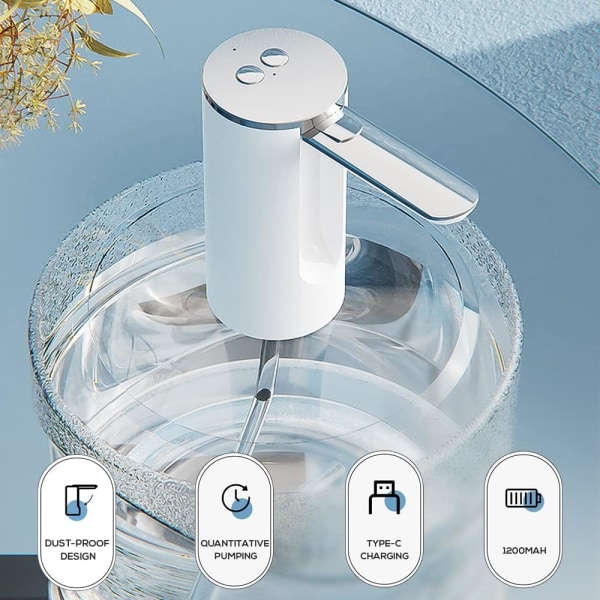Elektrisk flaskedispenser (sølv): pumpe til drikkevandsflasker, USB-genopladelig, vanddispenser til flasker fra 3,8 til 18,9 liter, pumpe til