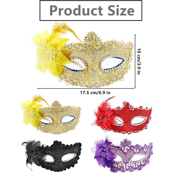 Set med 4 Halloween Carnival Masker Sexiga Bal Masker Kvinnors Maskerad Masker Fancy Dress Spets Masker