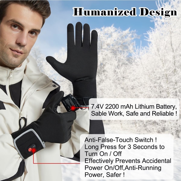 Oppvarmede hansker for menn og kvinner er fôrede, oppladbare elektriske varmehansker med gjenværende batteriindikator, lette og komfortable, størrelse L
