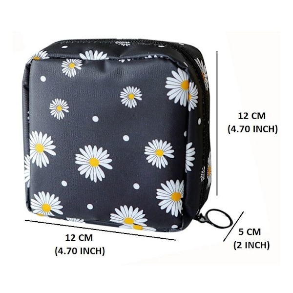 (Musta) Daisy-tyyppinen kuukautissuoja pussi, söpö sarjakuvahahmo, kannettava, suuri kapasiteetti, ostoskassi
