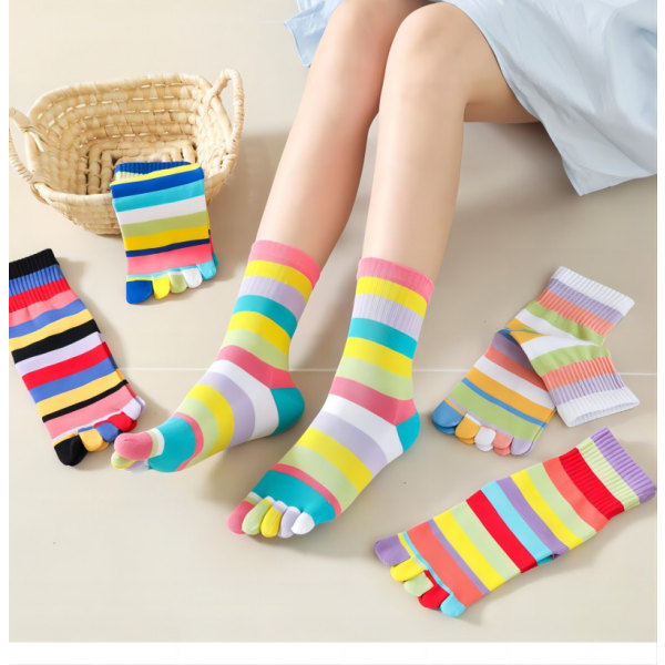 3 par fargerike stripete bomullssokker for kvinner Fargerike stripete sokker for menn