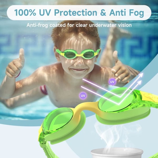 Blå simglasögon för barn, 1-pack dykglasögon för barn 3,4,5,6,7,8,9,10,11,12 år, anti-imma UV-skydd simglasögon pojkar och flickor
