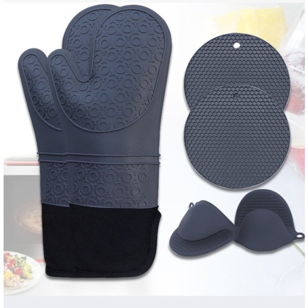 6 i 1 värmetålig silikonugnsvante + Pinch Grip Pan Rack + set, halkfri texturerad köksvante med mjukt foder och XL Anti-Glove för B