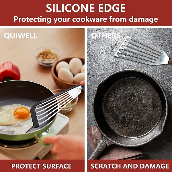 Silikonspatel för fisk, rostfritt stål, slitsad fiskvändare, värmebeständig, flexibel, metallspatel för non-stick-köksredskap