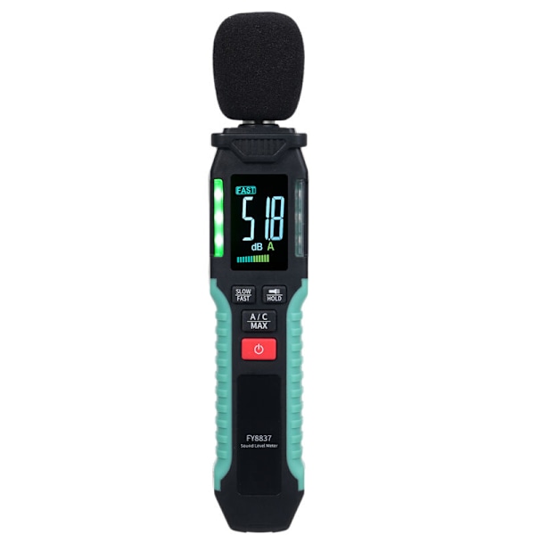 Fy8837 decibelmåler med A/C-vægtning, 30-130 DB digital lydmåler, højpræcisions bærbar støjmåler med LCD-farveskærm, husholdningsstøj