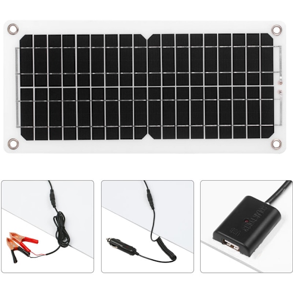 12 W 12 V solpanel kit med opladningscontroller, USB-port, Outwall monokrystallinsk modul med SAE-tilslutningskabler, autocamper kits, båd, marine