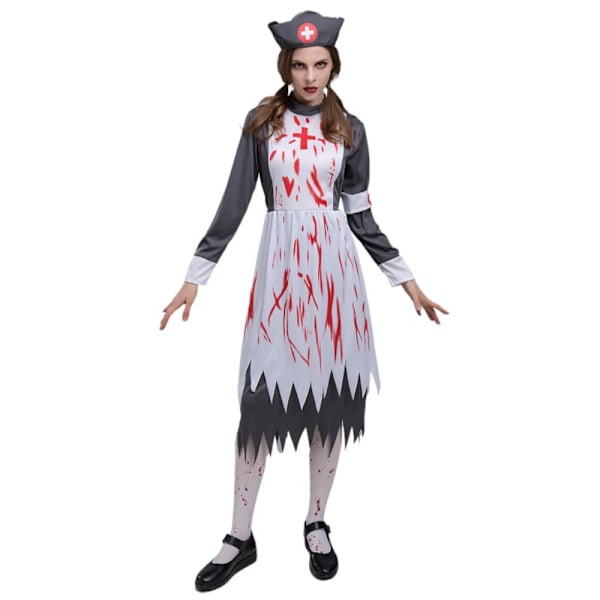 Halloween voksenkostume horror sygeplejerske zombie kostume vampyr blodig stuepige dragt kostume cosplay (strømper ikke inkluderet)
