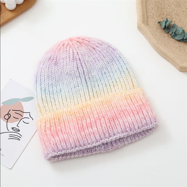 Ear Protection Warm Hat Women's Big Head Thick Thread Knitted Hat Casual Elastic Gradient Color Wool Hat