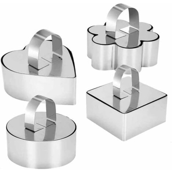 Cookie Cutters, Presentation Circles, Set of 4 Round Cookie Cutters with High Quality Stainless Steel Pusher