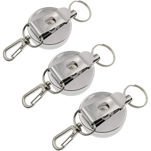 3 x udtrækkelige nøgleringe med bælteclips og stålhjulskæde, R