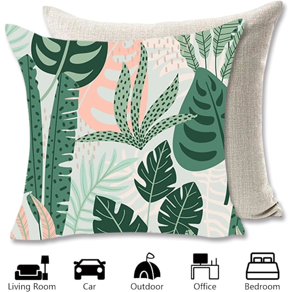 Kuddfodral 45 x 45 cm, set med 4 örngott i bomull och linne, kuddfodral för soffa, säng, utomhus, trädgård c